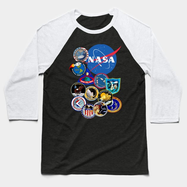 Apollo Flight Patches - Manned Missions To The Moon Baseball T-Shirt by The Blue Box